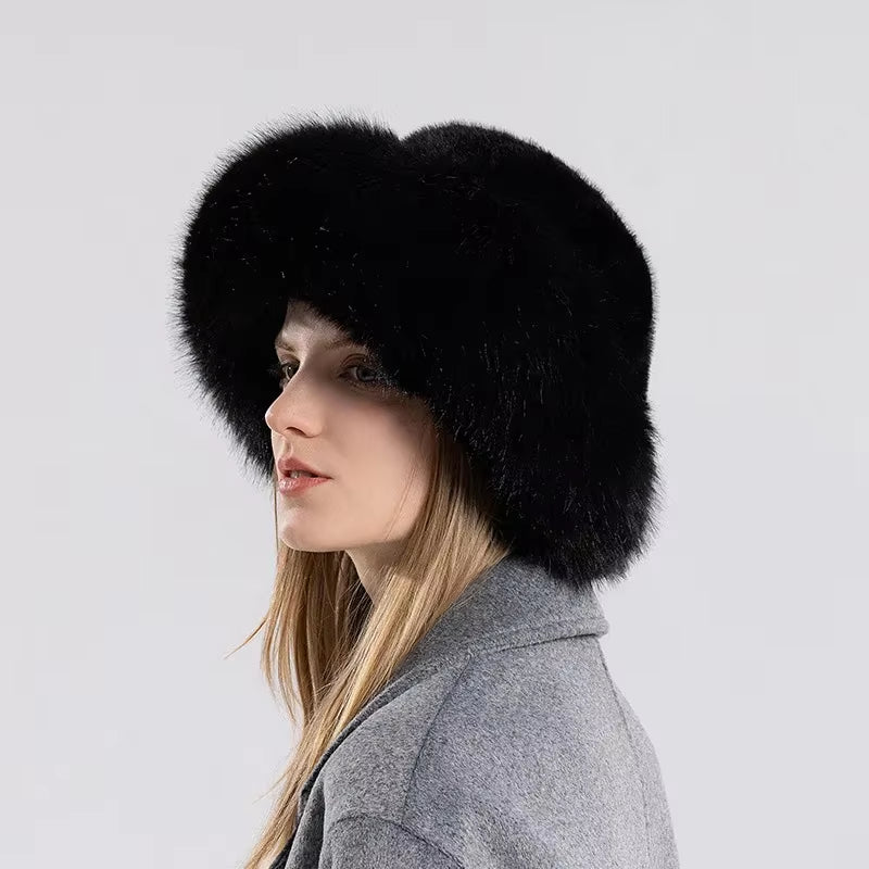 Women Winter Hat Thickened Artificial Rabbit Hair Bucket Hat Warm Earwarmer Earmuff Russia Cossack Hat Fur Outdoor Ski Cap