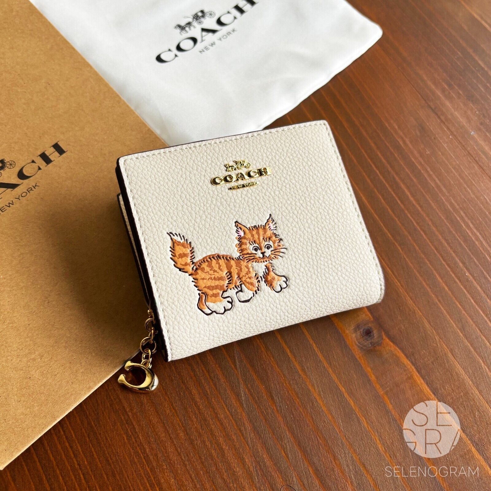 COACH Snap Wallet & Card Holder with Dancing Kitten Cat CC472 Outlet Japan New