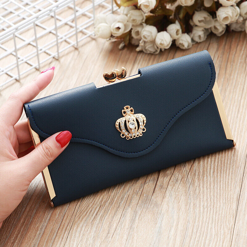 Fashion Women Crown Leather Clutch Phone Long Purse Wallet Card Holder Handbag