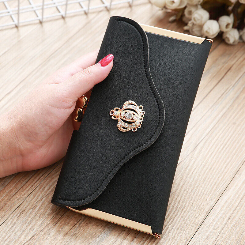 Fashion Women Crown Leather Clutch Phone Long Purse Wallet Card Holder Handbag