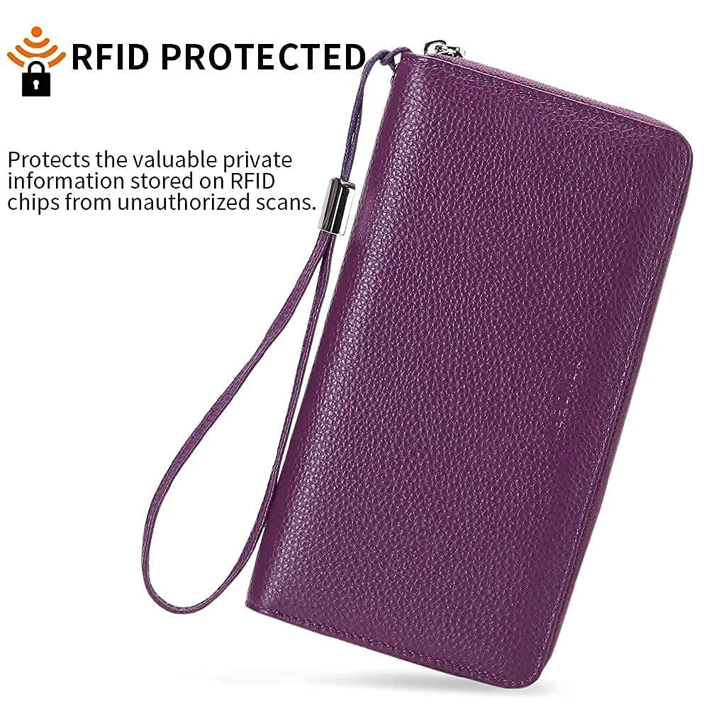 Women Leather Wallets RFID Blocking Zip around Credit Card Holder Phone Clutch