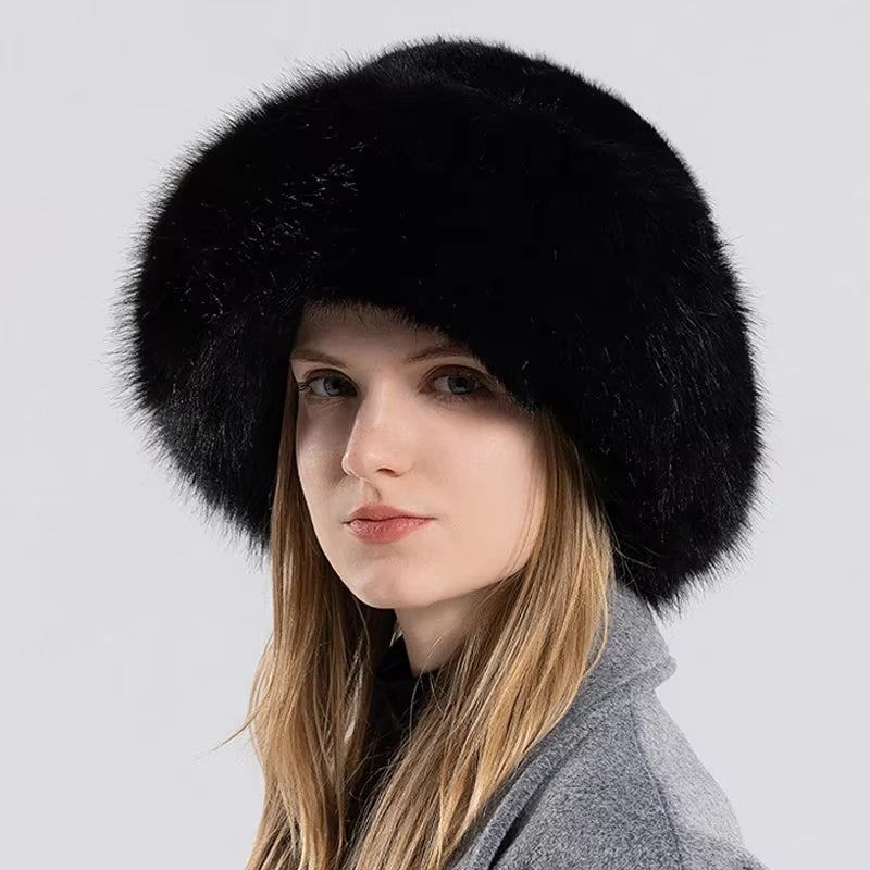 Women Winter Hat Thickened Artificial Rabbit Hair Bucket Hat Warm Earwarmer Earmuff Russia Cossack Hat Fur Outdoor Ski Cap