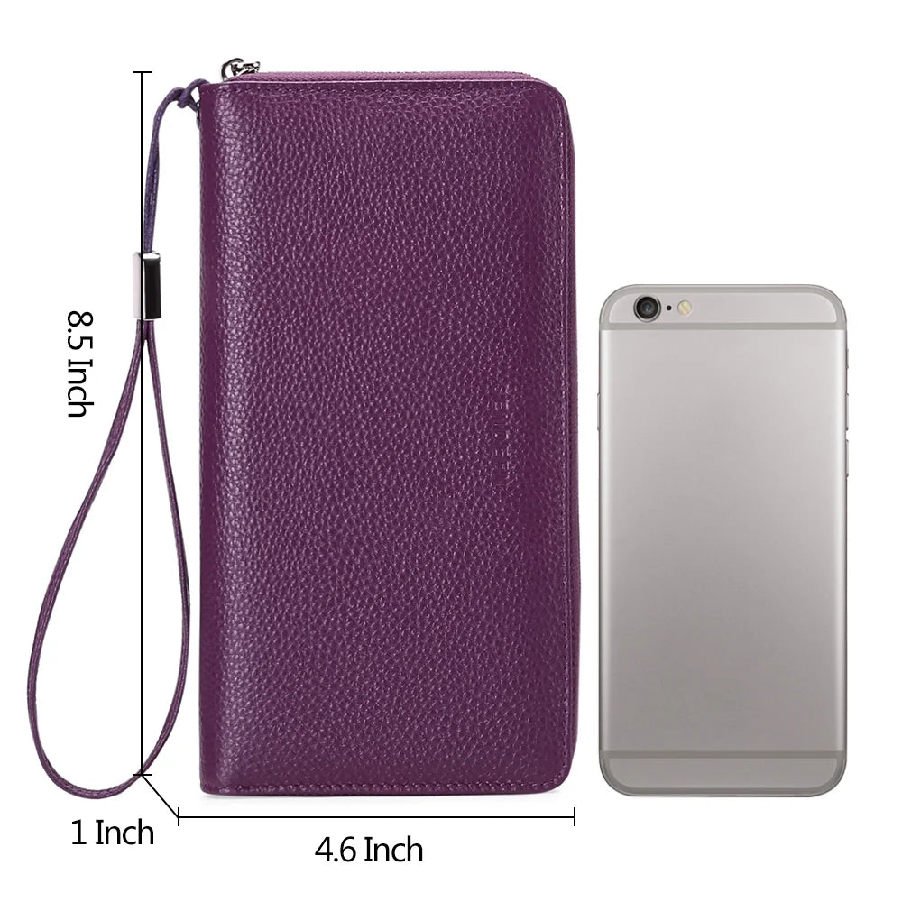 Women Leather Wallets RFID Blocking Zip around Credit Card Holder Phone Clutch